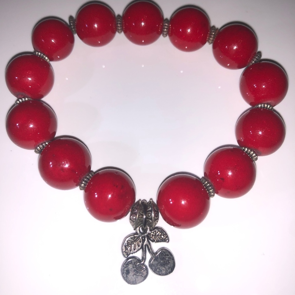 Red Natural stone beaded Bracelet with cherries